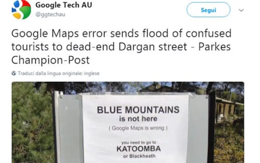 Google Maps: un errore manda da un'altra parte i turisti delle Blue Mountains