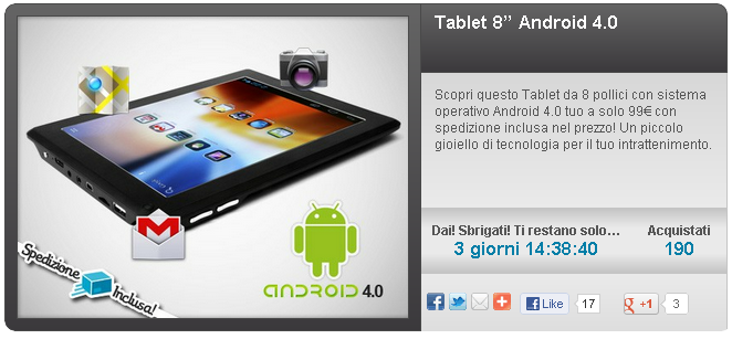 Tablet Android low cost, offerta Groupalia a 99 euro